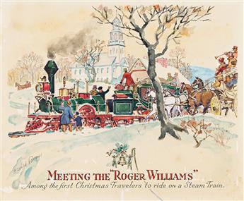 HAROLD BREUL (1889 - 1965) 4 Baldwin Locomotive ads: Best Friend of Charleston, Wm. Crooks, Old Ironsides, and Roger Williams.